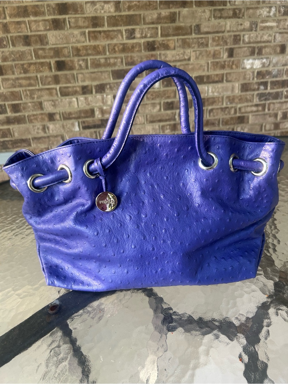 Furla Cobalt Blue/Purple Ostrich Embossed Leather Carmen Satchel